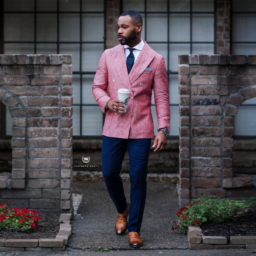 Southern Gents Men's Doublebreasted Salmon Linen Blazer