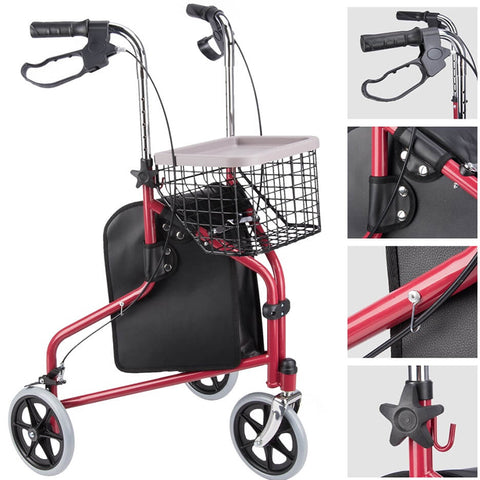 Lightweight Rollator Adult 3 Wheel Walker with Basket