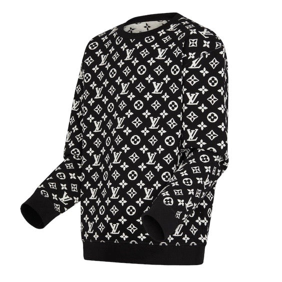 Louis Vuitton Full Monogram Jacquard Crew Neck Jumper (Black/White) | Moretti Menswear