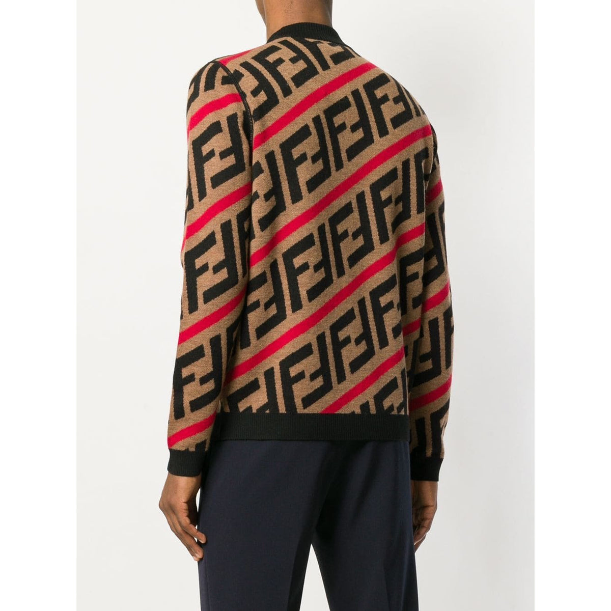 Fendi FF Logo Diagonal-Stripe Jumper (Brown/Red) | Moretti Menswear