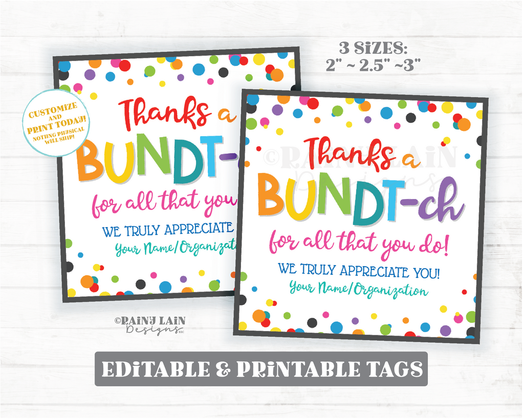 Bundt Cake Gift Tag Appreciation Thanks a Bundt-ch for all You do Bund ...