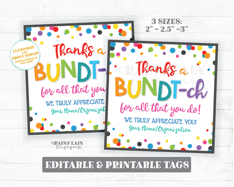 Thank You Printable Tags, Instant Download, Teacher Tags, Square Gift Tag,  End of School, Teacher Gifts, Thank You Tags, Treats, Bundt Cake