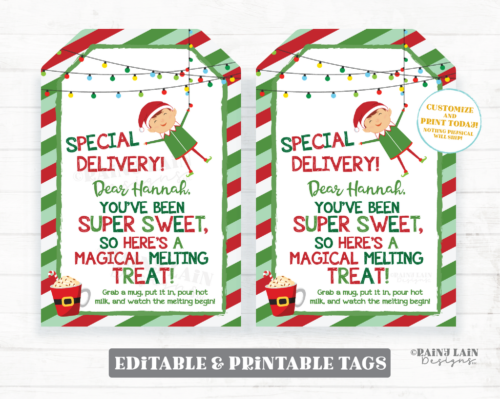 Editable Elf Special Delivery Tags Hot Cocoa Bomb Tag Chocolate Elf Id ...