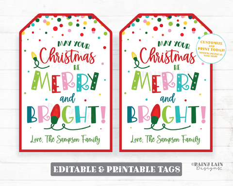 Merry and Bright Tag Christmas Gift Tags Holiday Appreciation Tag Chri –  Rainy Lain Designs LLC