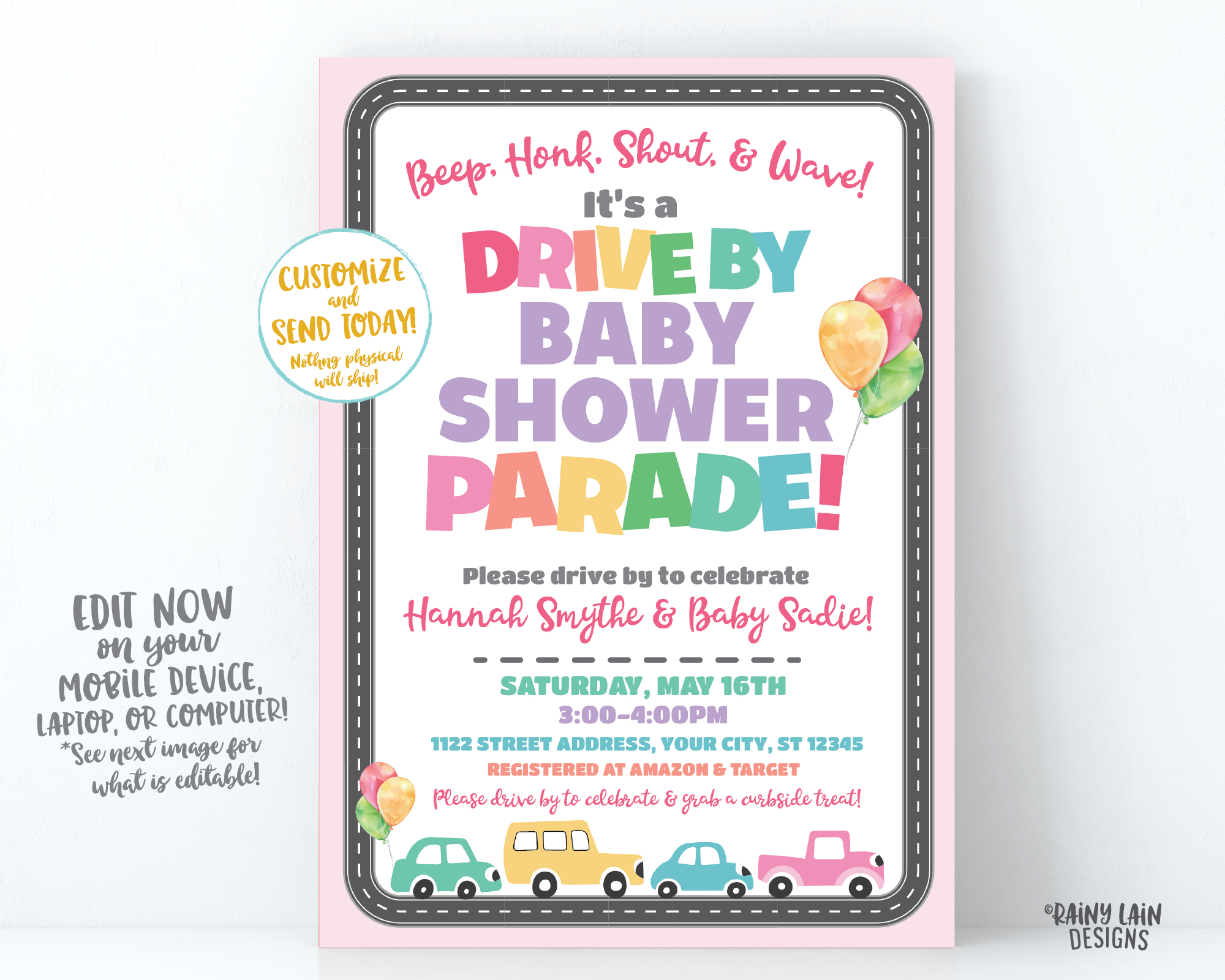 Drive By Baby Shower Invitation Girl Drive By Baby Shower Invite, Boy