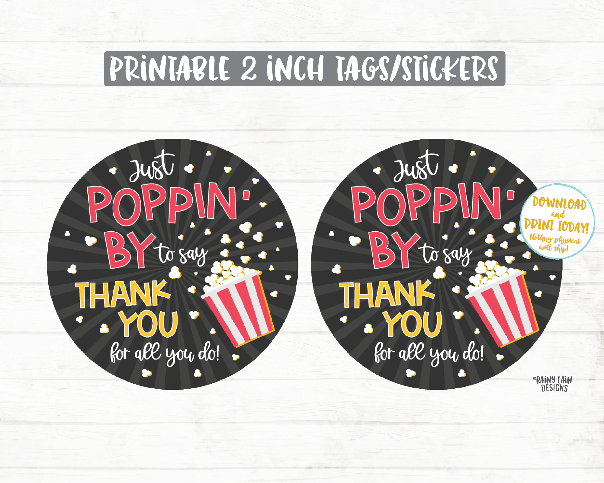 Popcorn Thank You Tags, Just Poppin By to Say Thank You Stickers, Popp