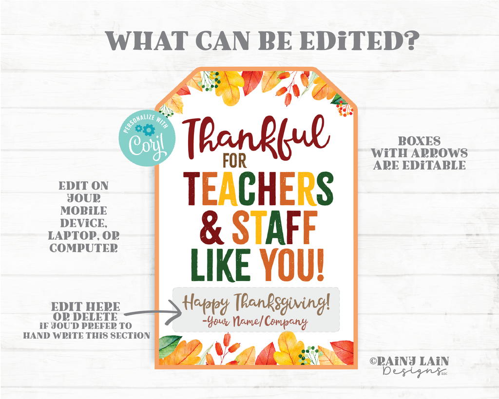 Thankful For Teachers And Staff Like You Tags, Thankful Tags, Pie Tags –  Rainy Lain Designs Llc