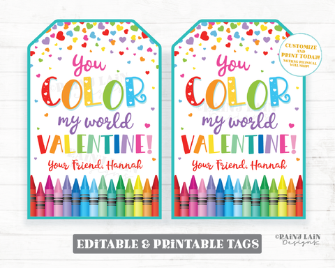 Color my World Valentines Tags for Kids - My Party Design