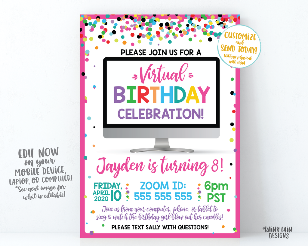 Virtual Birthday Party Invitation, Virtual Party Invitation, Video Cha