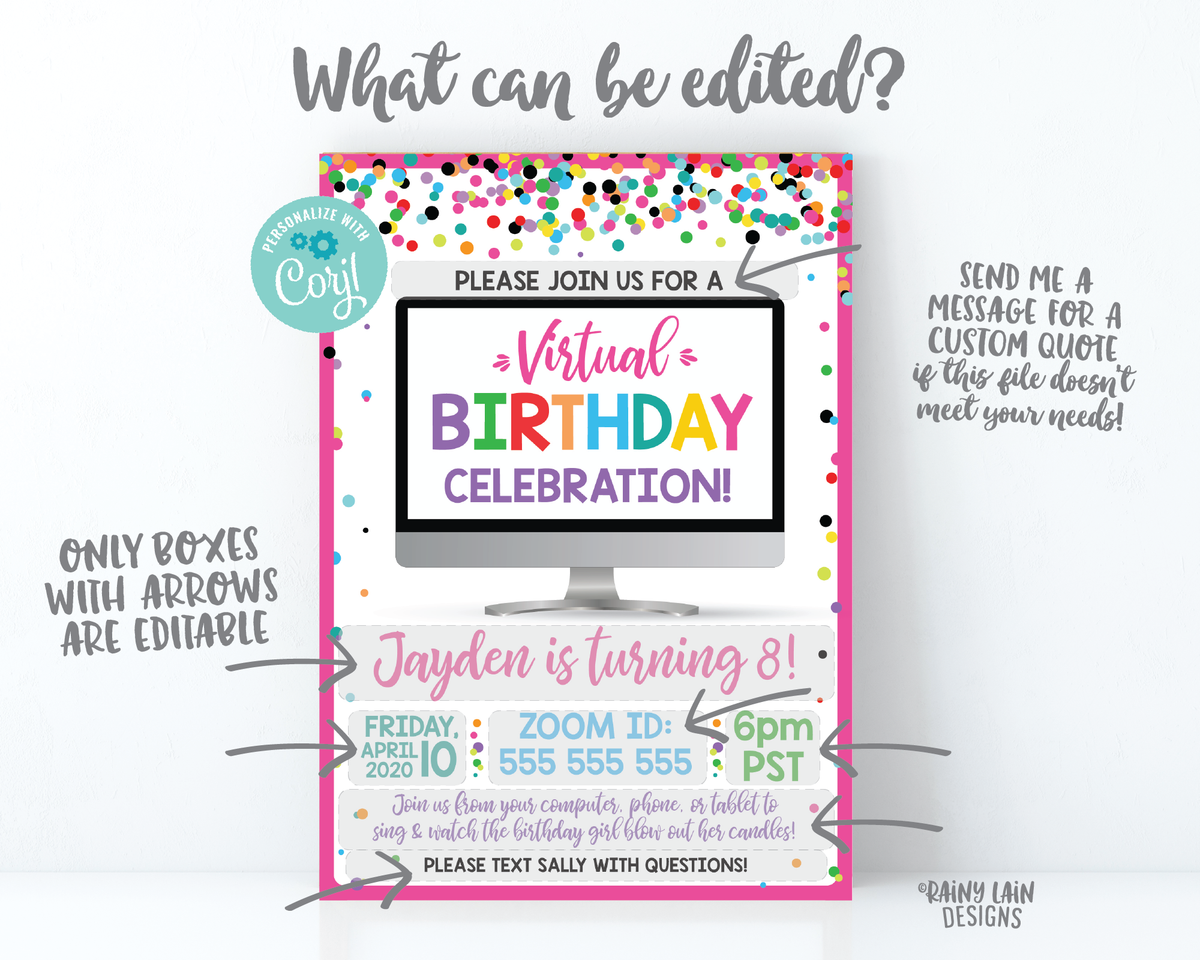 Virtual Birthday Party Invitation, Virtual Party Invitation, Video Cha