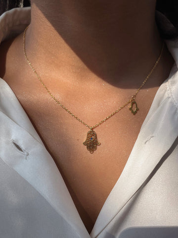 Micro Hamsa Hand Pendant Necklace - 18k Gold Plated - The Jewelry Plug