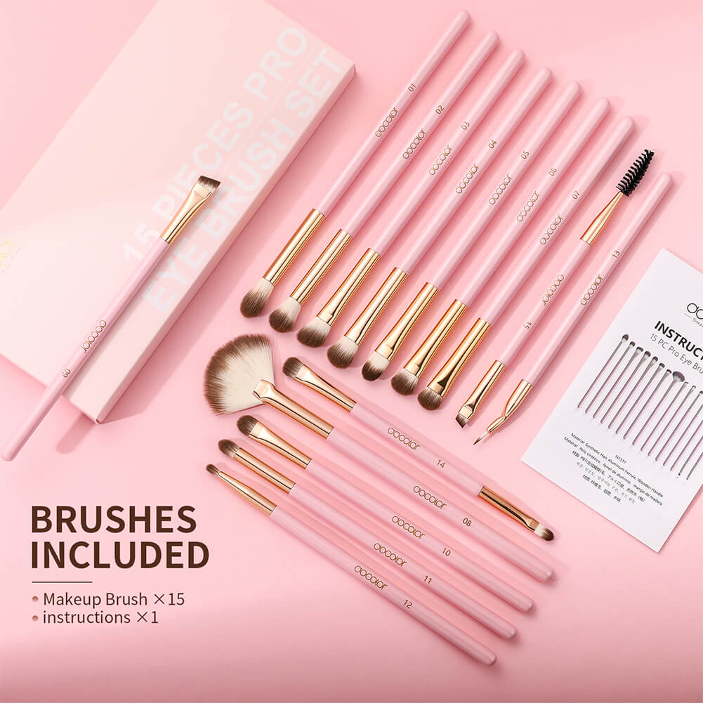 Docolor makeup brushes Soft Pink - 15 Pieces Eye Brush Set eye makeup best makeup brushes synthetic hair makeup brushes professional makeup brushes Instagram makeup brush popular makeup brand