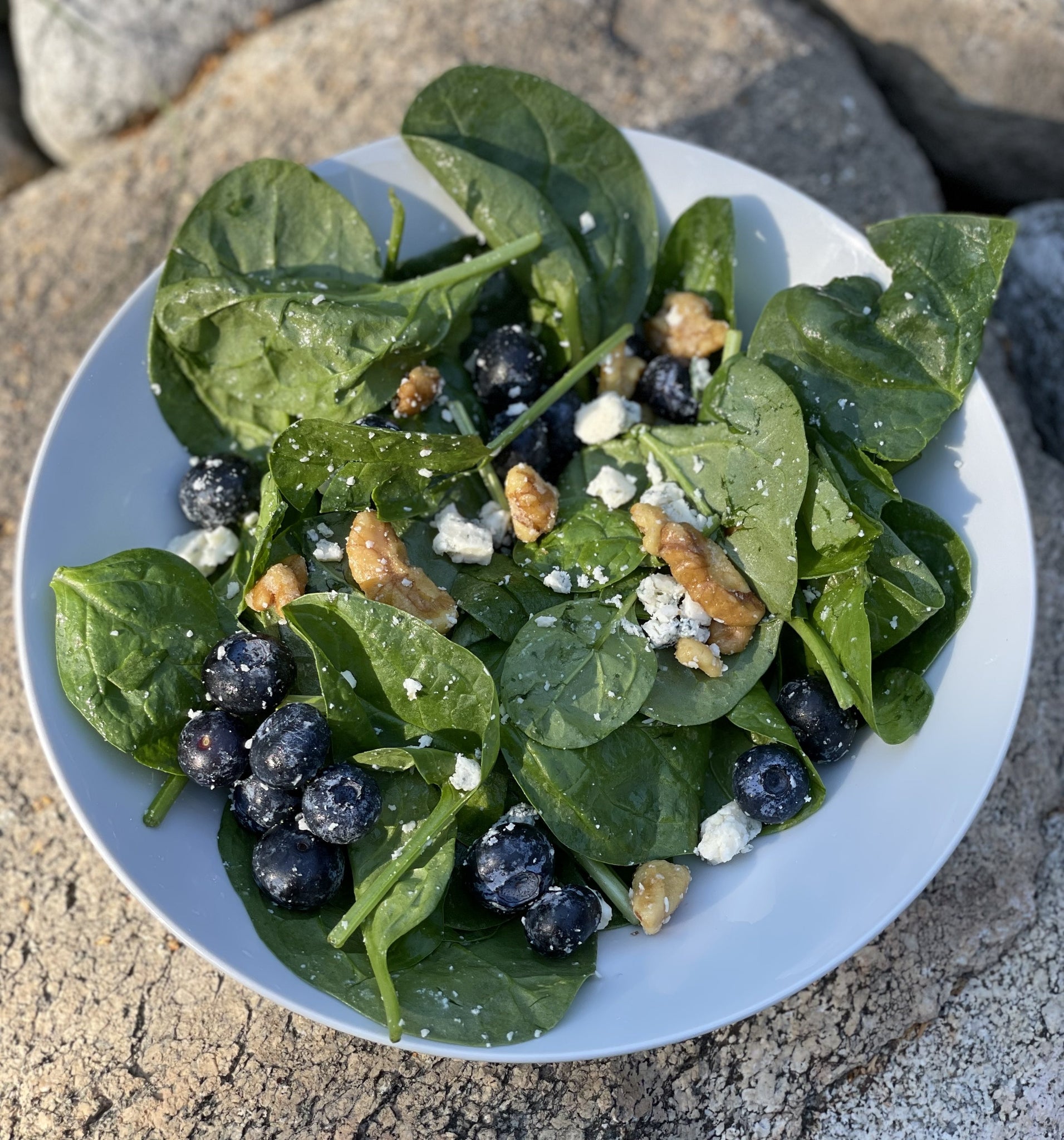 Spinach salad with fresh blueberries.