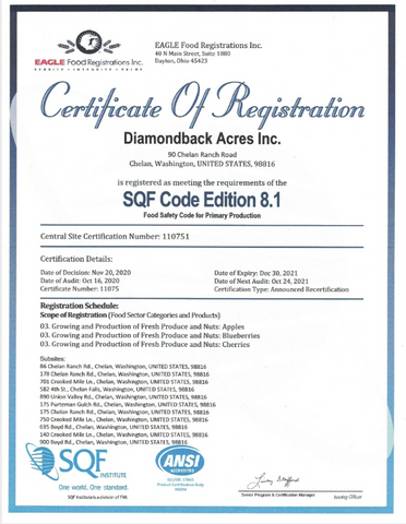 SQF Certification for Diamondback Acres