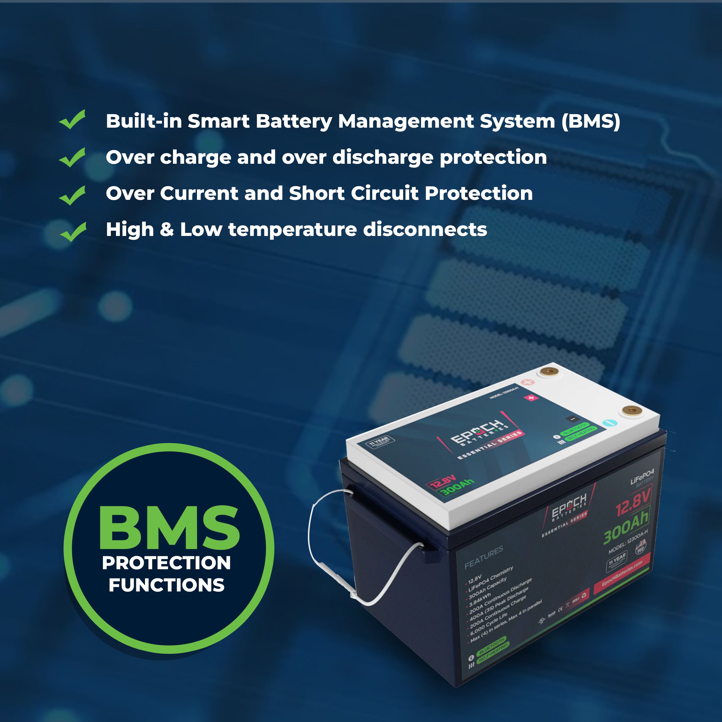 12V 300Ah Heated & Bluetooth LiFePO4 Battery - Epoch Essentials
