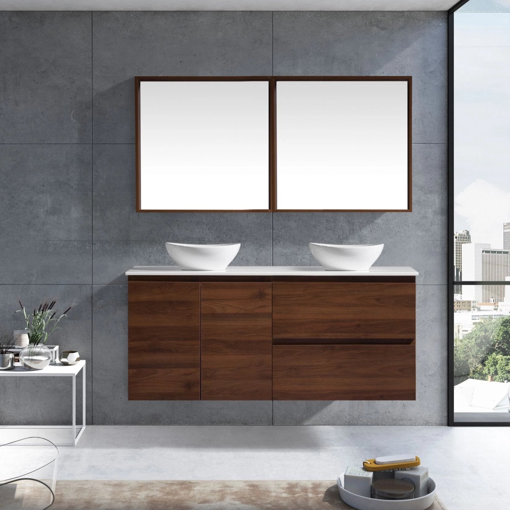 MELA - CLARK 1500 Walnut Wall Hung Vanity with Doors & Drawers ...