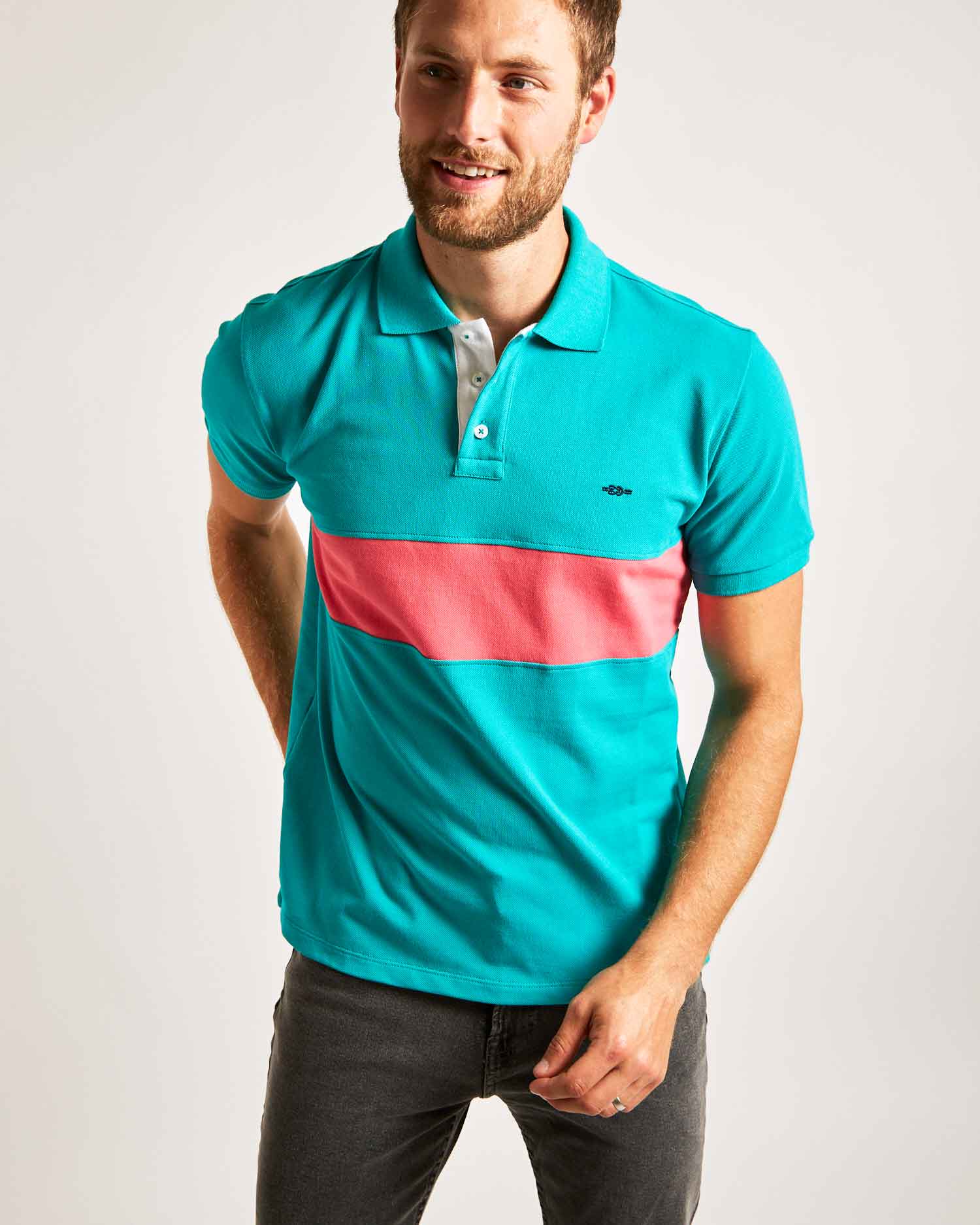 Teal Striped Polo Shirt (White Contrast) – Reef Knots