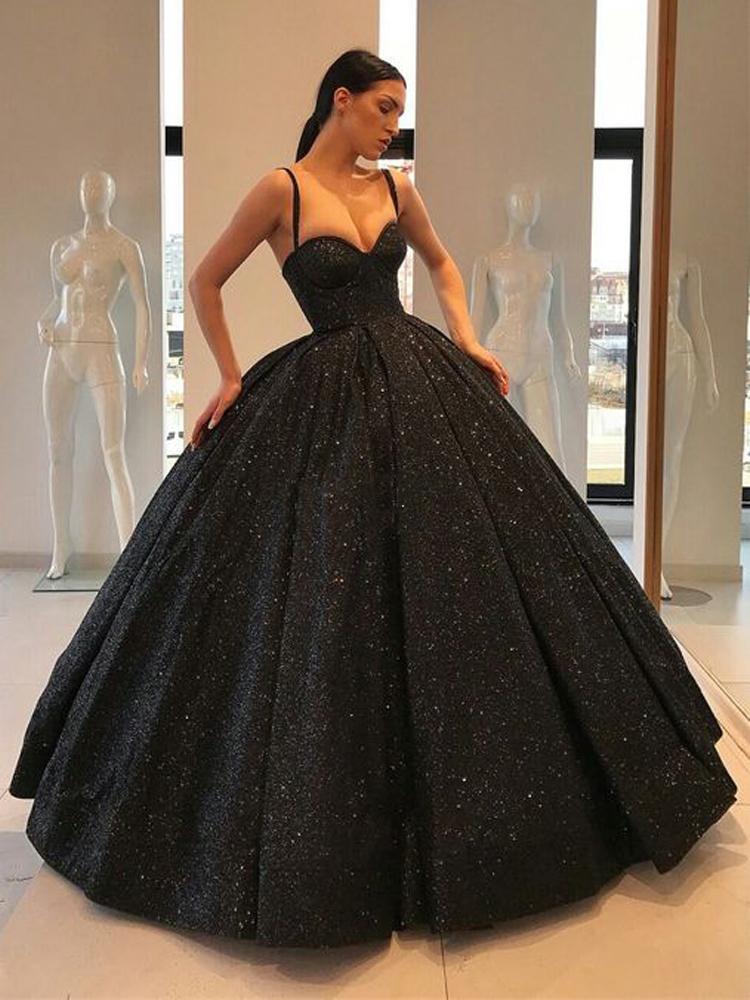 puffy black prom dresses