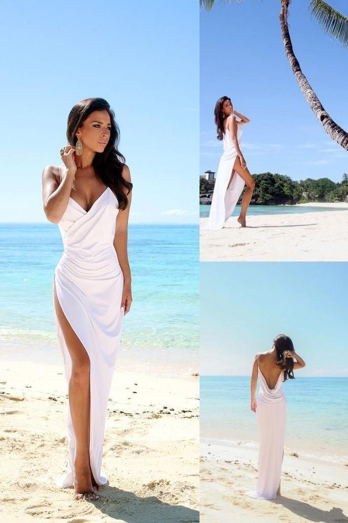 long white beach wedding dress