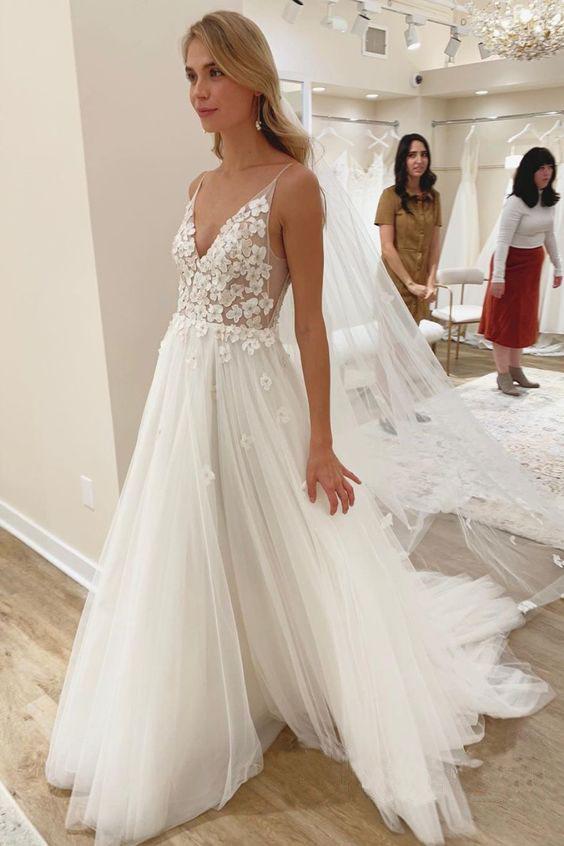 a line strap wedding dress