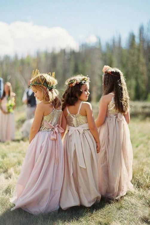 blush and gold flower girl dresses