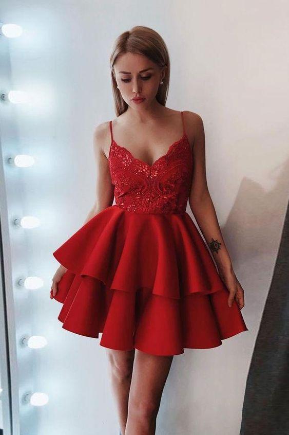 short red dress with spaghetti straps
