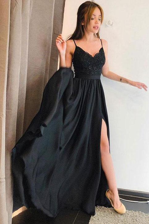black prom dresses with slits