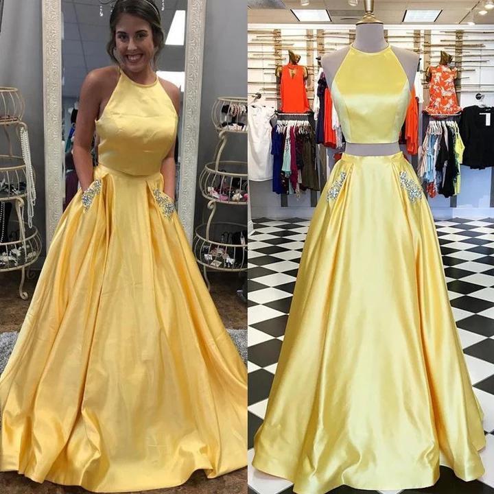 yellow prom dress with pockets