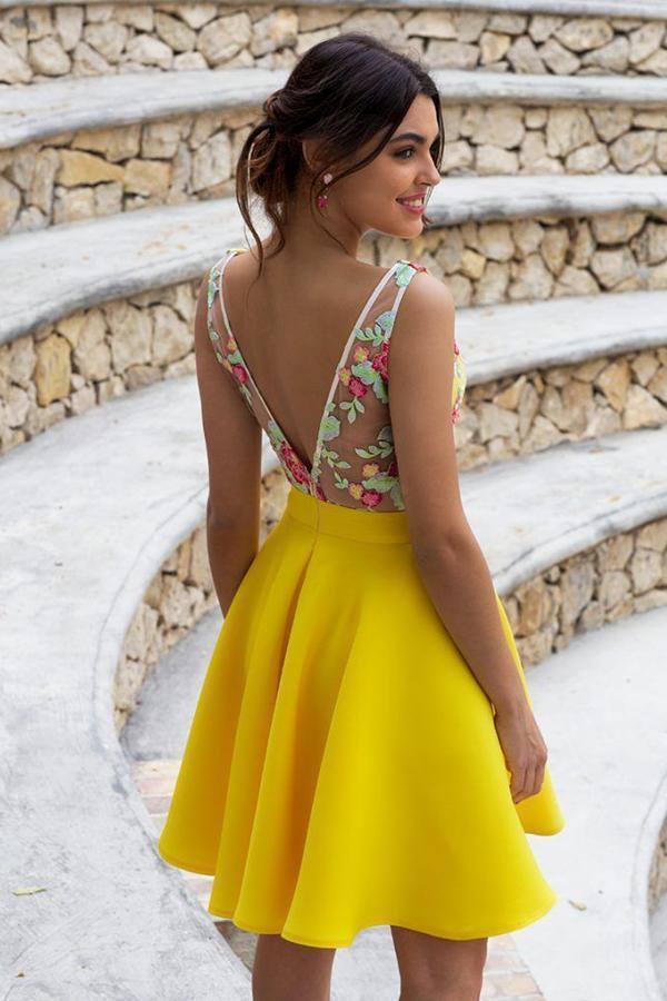 yellow floral cocktail dress