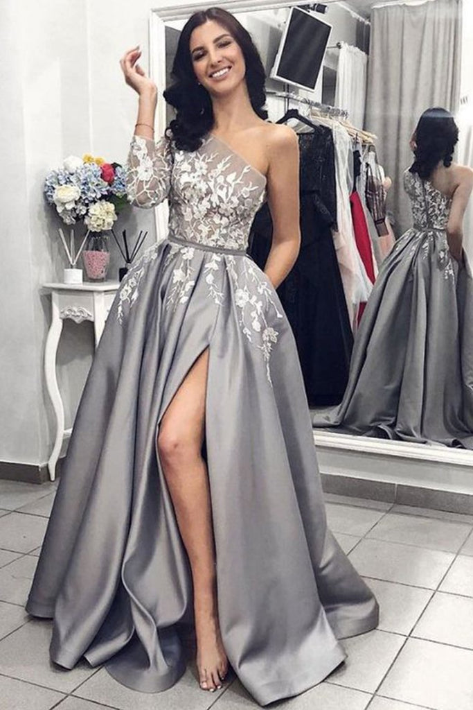 long sleeve grey gown