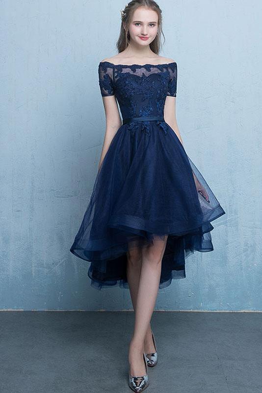 dark blue high low dress