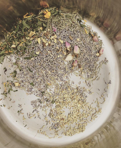 Herbs ready for water to be added in the steam pot.