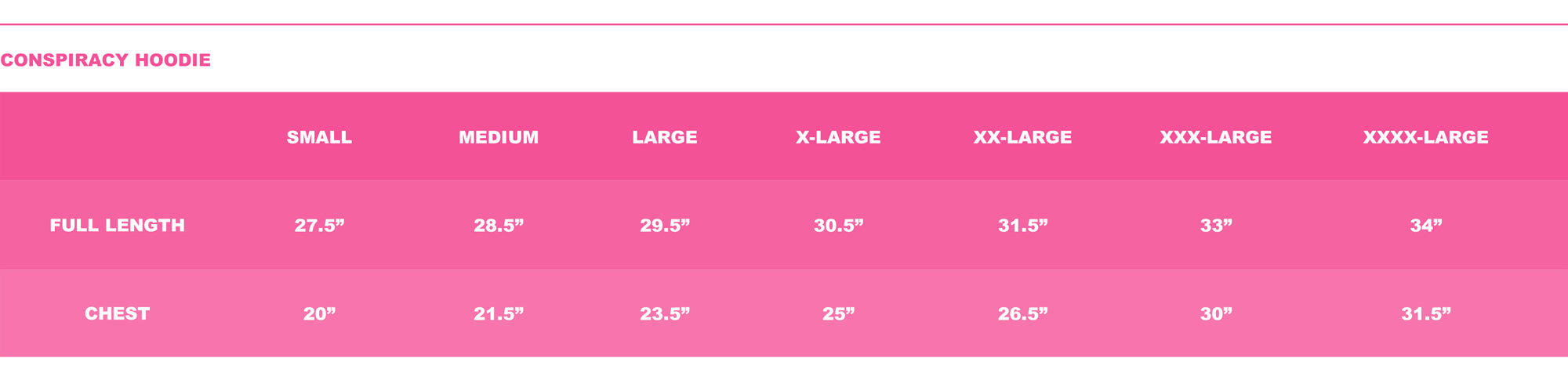 Pink Slides Size Chart