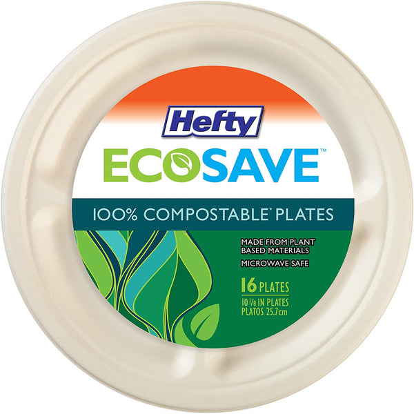 Hefty EcoSave 6-3/4 Compostable Plates, 30 CT