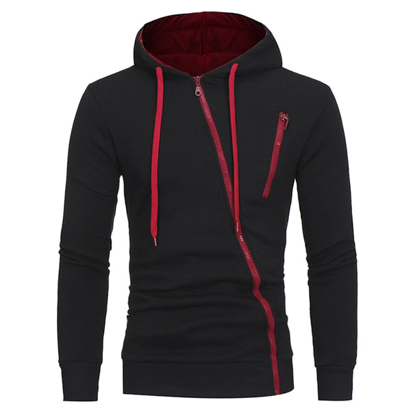 oblique color block zippers fleece hoodie