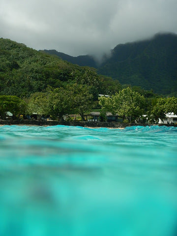 looking at moorea mountains from the blue lagoon