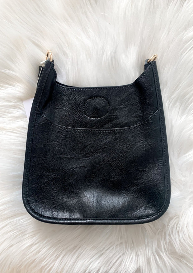 Ahdorned Black Mini Vegan Leather Crossbody Bag with Silver Hardware