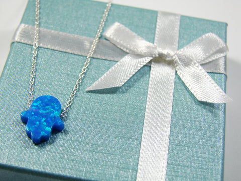 opal hamsa hand necklace gift box