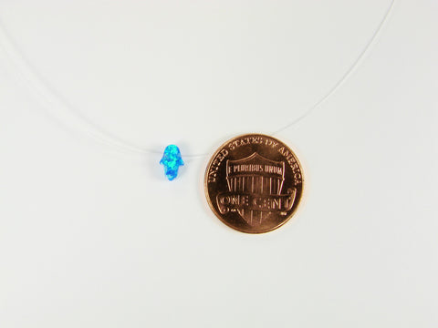 Small Opal Hamsa Hand Nylon Necklace