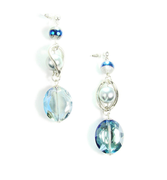 Blue Glass Beads Earrings with Pearls Silver Tone – Martinuzzi Accessories