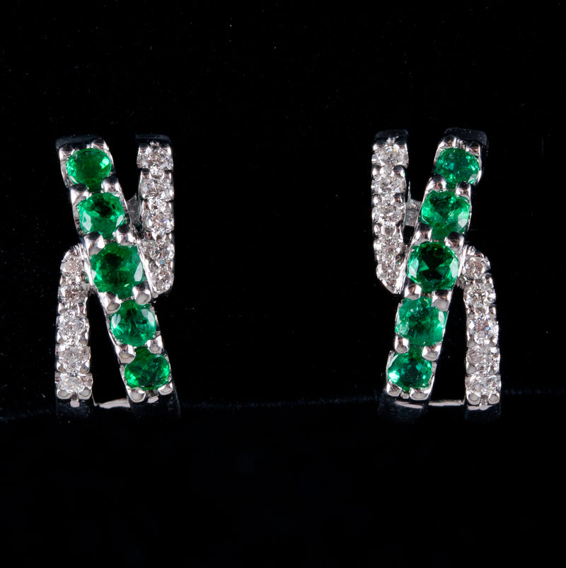 14k White Gold Round AA Emerald & G VS2 Diamond Huggie Earrings .80ctw 5.0g