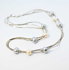 Freshwater 3 line silver pearl necklace