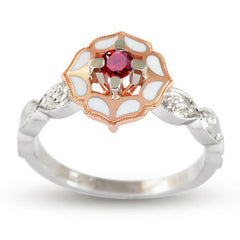 ruby lotus ceramic solitaire ring white gold diamonds