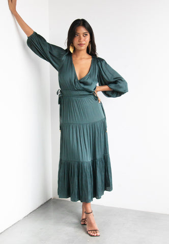 green sleeve wrap dress