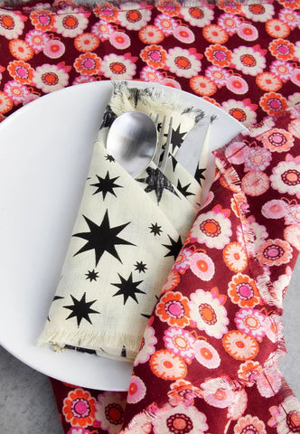  WYLD Shop homewares: Sage and Clare Zora linen napkin set with stars and floral prints