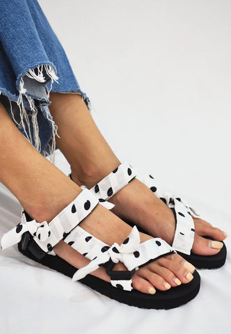White polka dot jandals by BaeBeeBoo available at The WYLD Shop