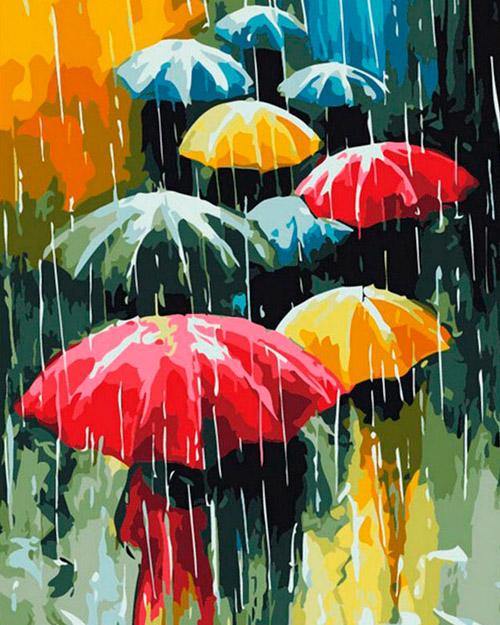 Colorear Por - Paraguas de Colores bajo la Lluvia