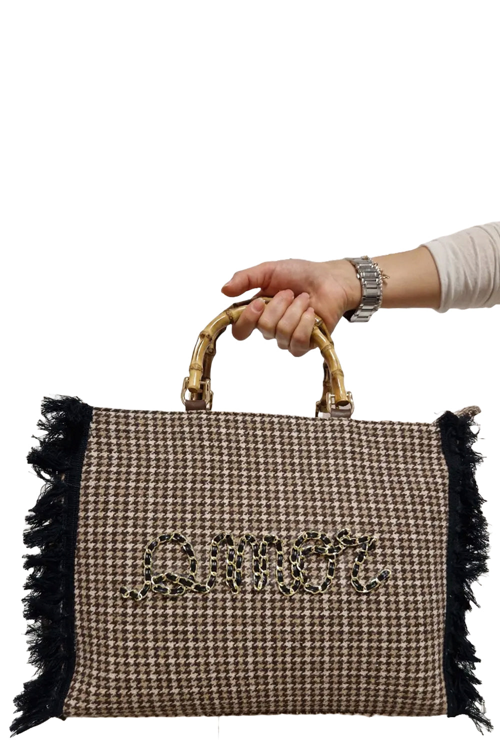 Image of        MIA BAG Shopper tartan con manici bamboo