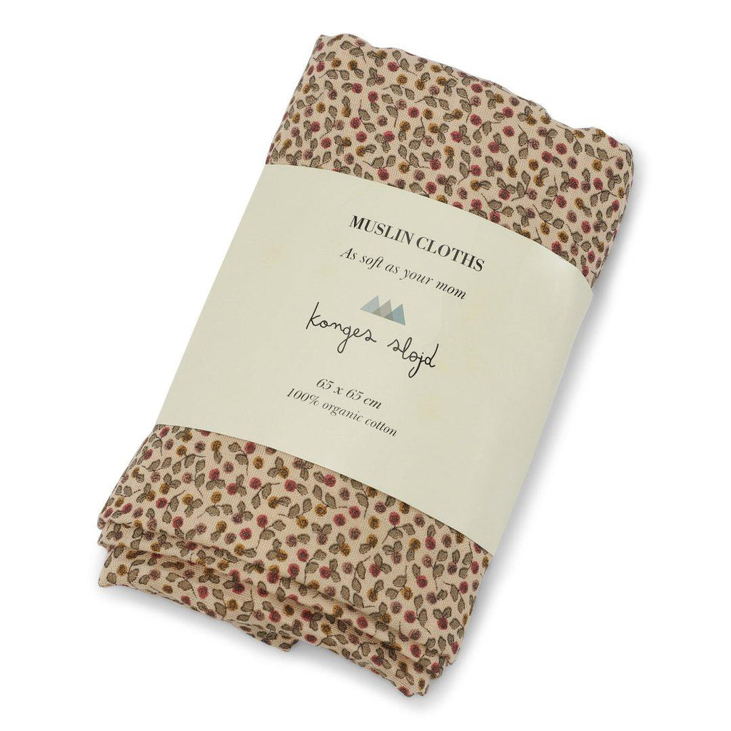 Konges Slojd 3-Pack Organic Muslin Cloths - Winter Leaves Mustard