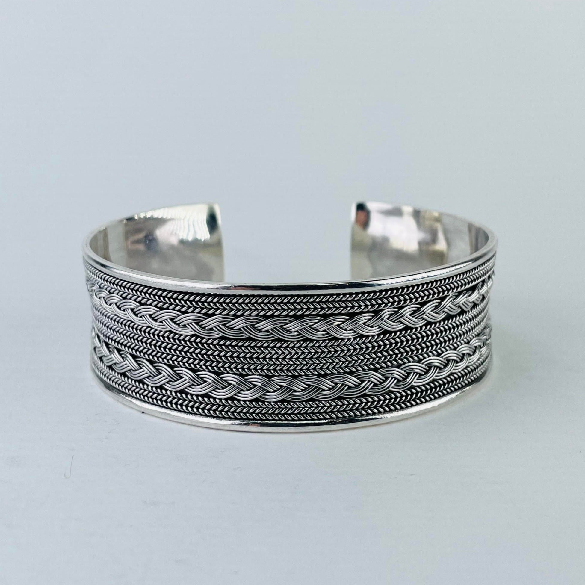 Wide Sterling Silver Torque Bangle Bracelet with Plaited Detail ...